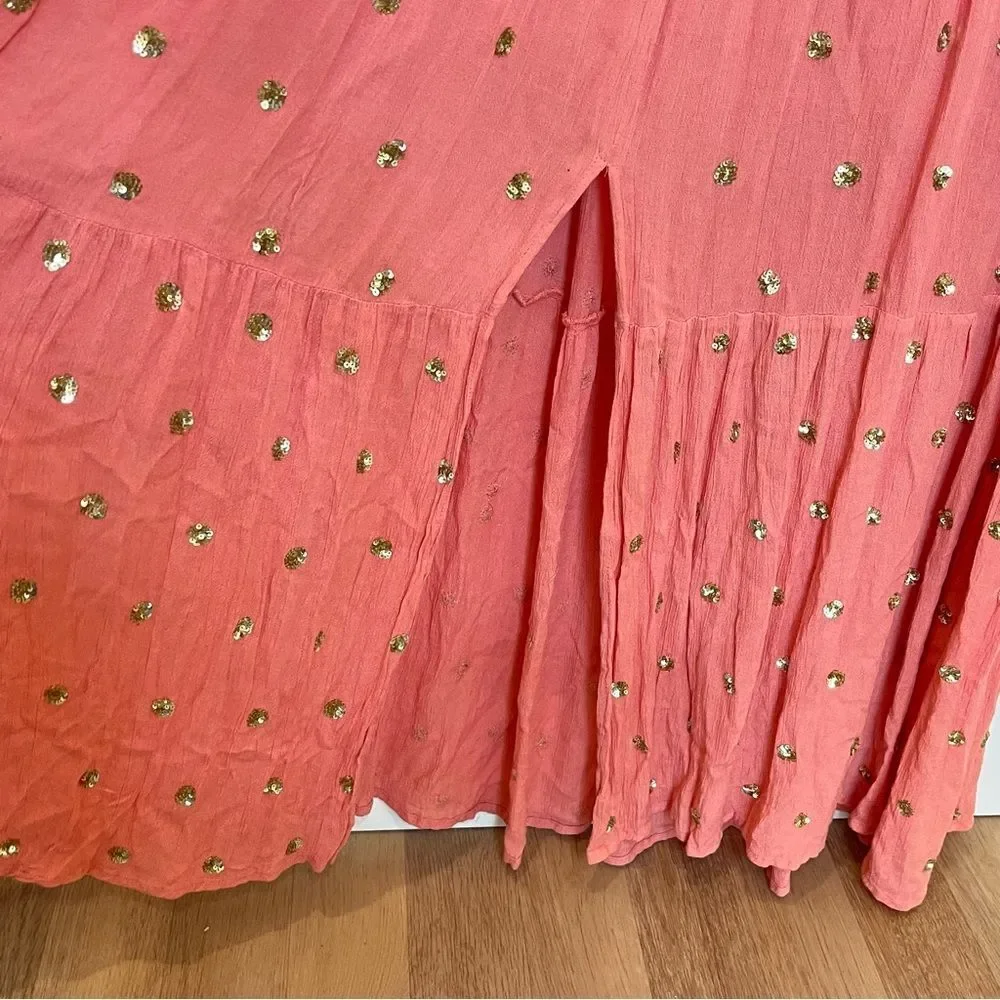 Sundress Neo Long Embellished Tiered Long Sleeve Maxi Dress in Coral size XS/S